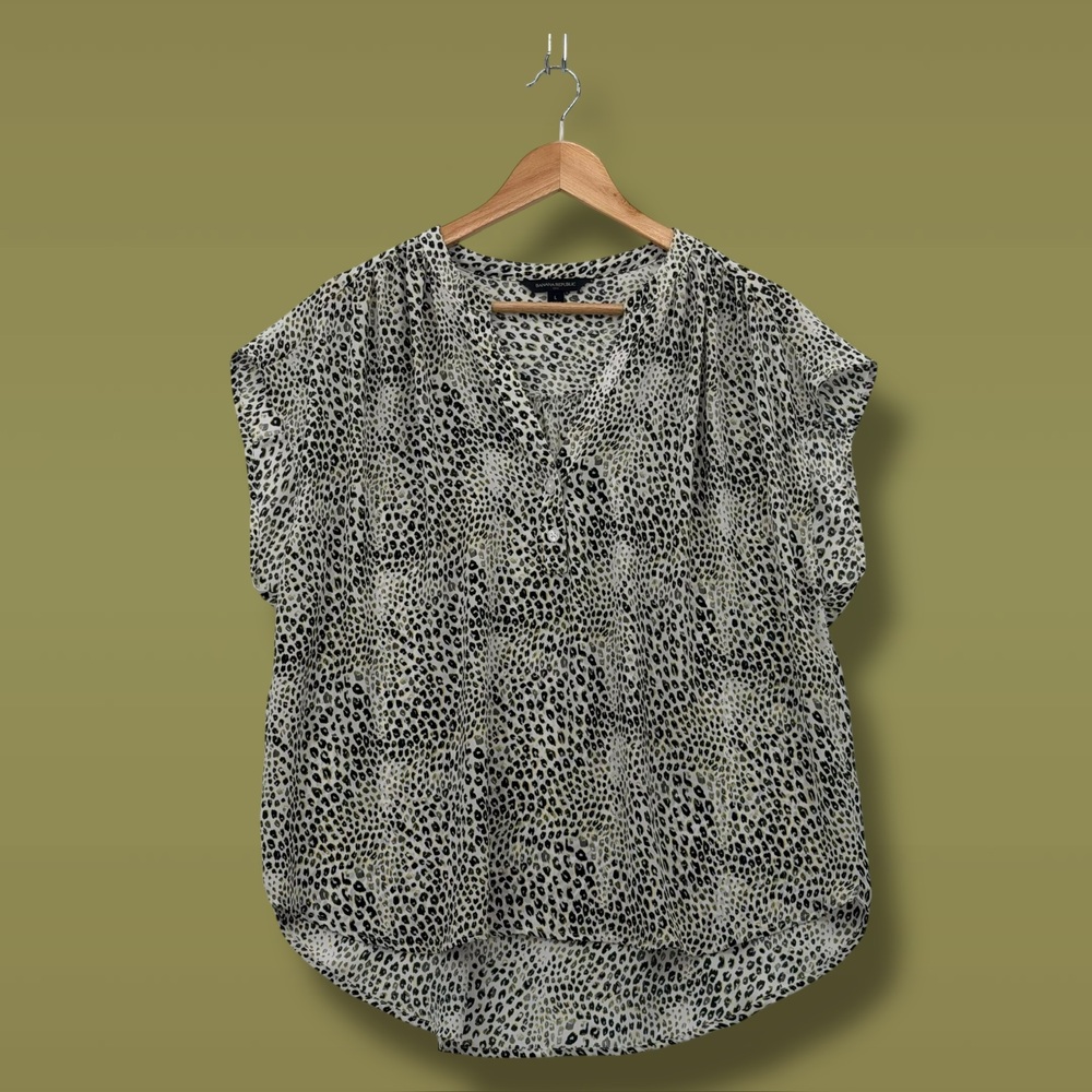 Banana‎ Republic Ostrich Print Animal Pattern Sleeveless Button Down Blouse L